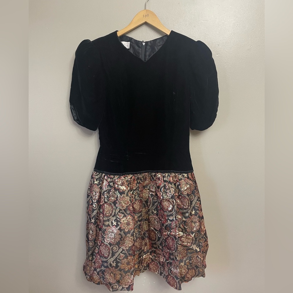 Vintage Scott McClintock Black and Multicolor Prom Dress